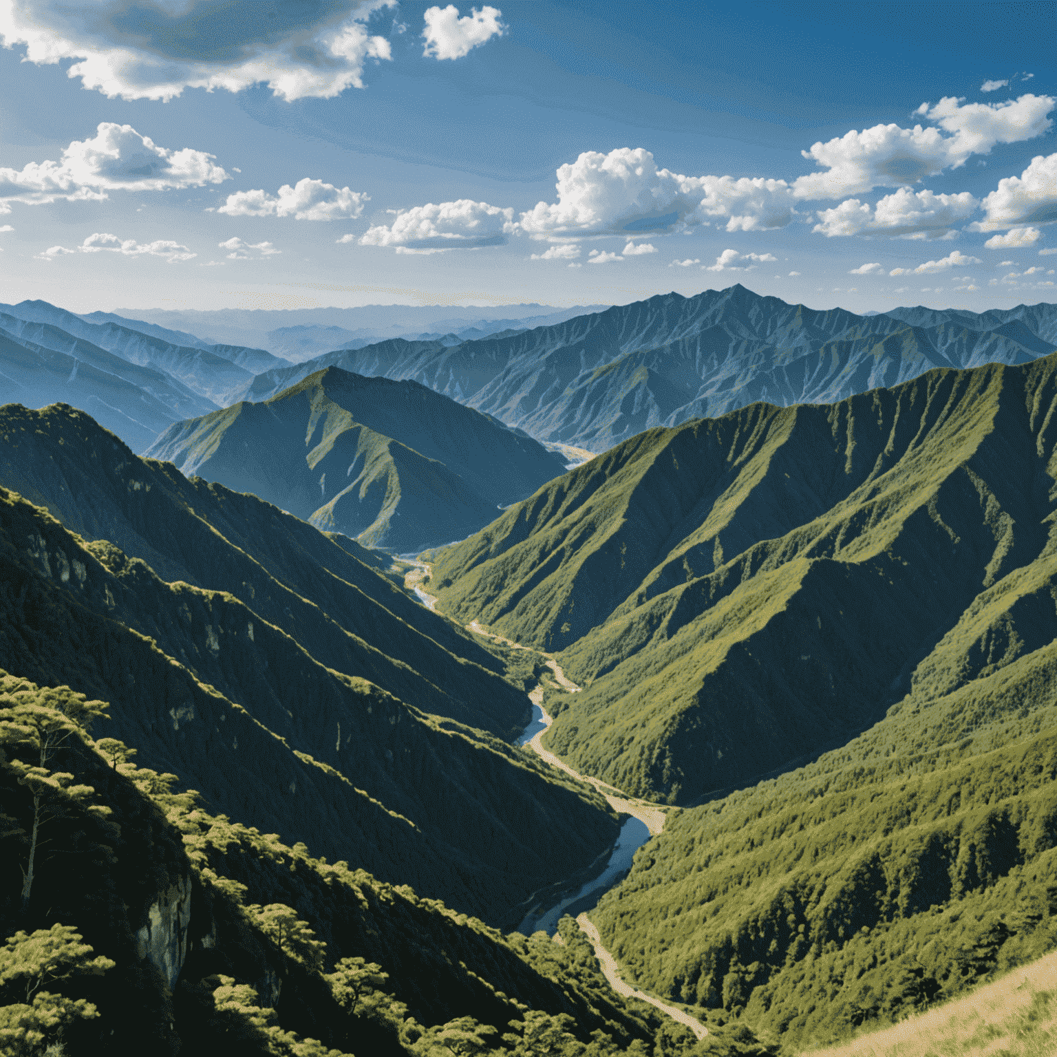 中部山岳国立公園の壮大な山々と青い空の panoramic view