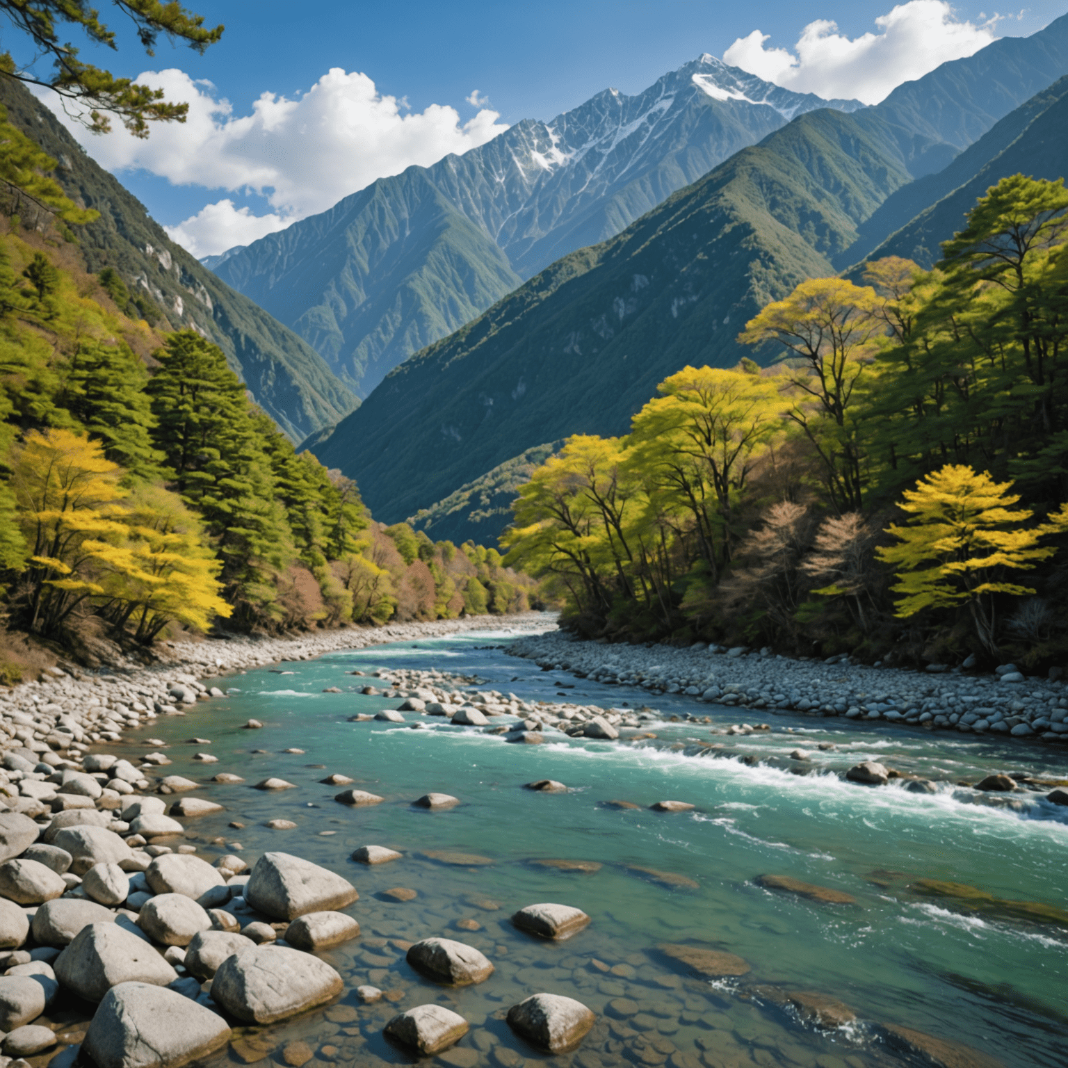 上高地の梓川と穂高連峰の美しい風景