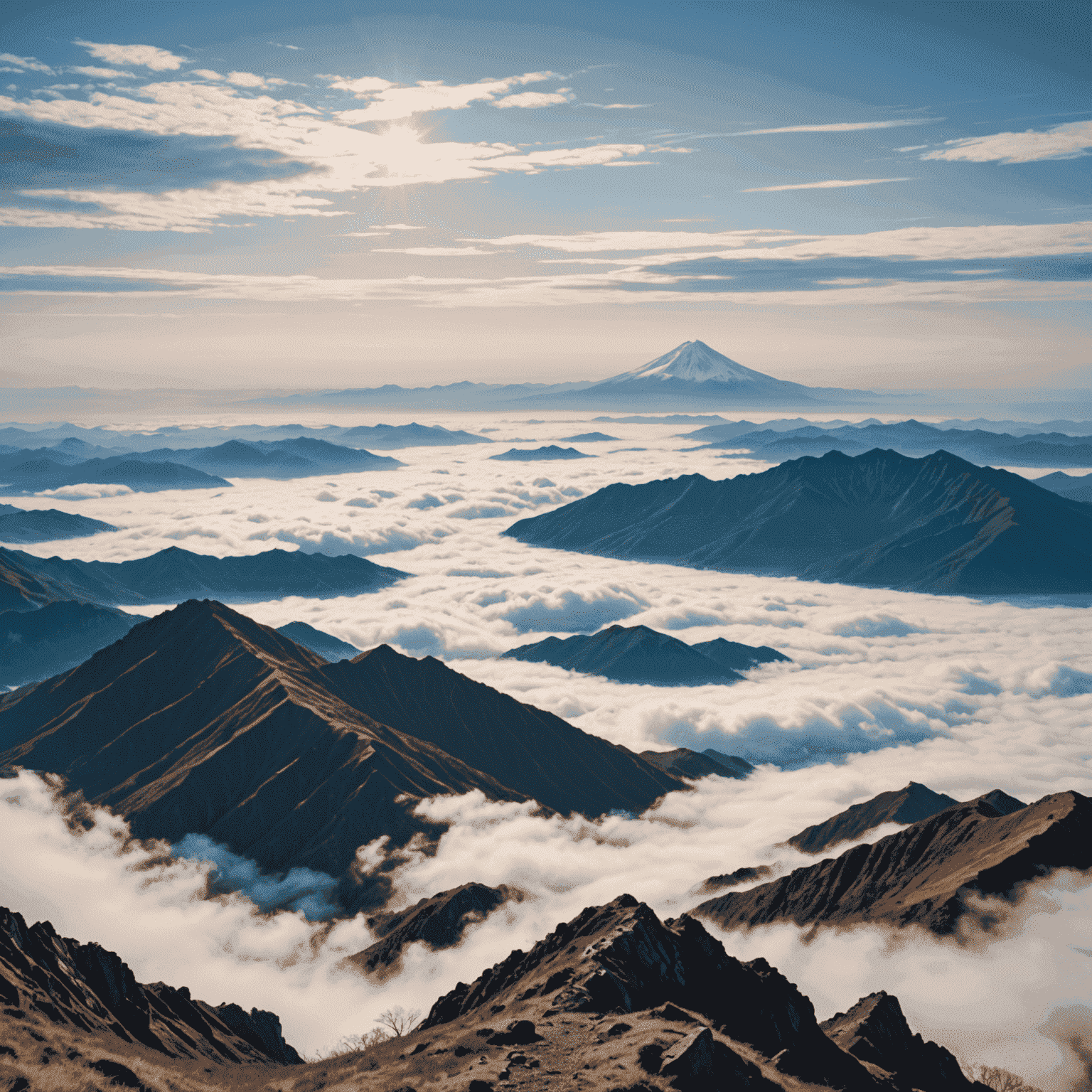 乗鞍岳山頂からの雲海と周囲の山々の眺め